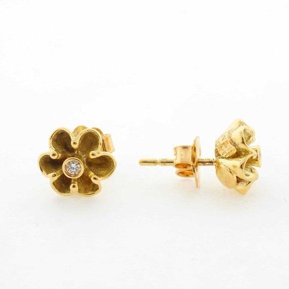 Estate 18k Yellow Gold Diamond Stud Earrings Gemstone Vintage Style 4.80g 0.36